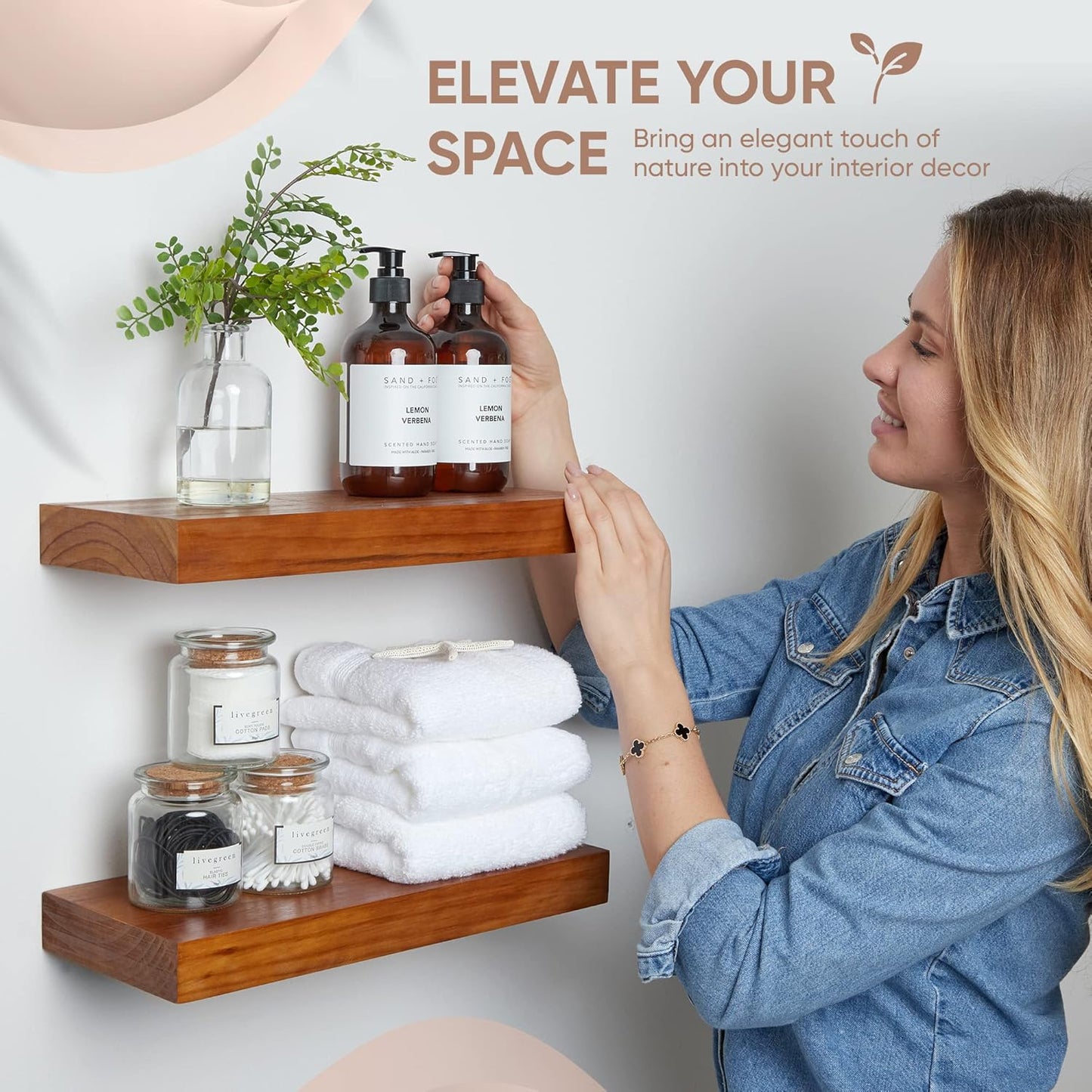 Homeforia 18 inch Floating Shelf Oak, High End Solid Real Wood 18inch Long Floating Shelves for Wall Mounted, Honey Oak Wooden 18in Floating Shelves, Heavy Duty Bracket, 18 X 6.5 X 1.75 inch, Set of 4