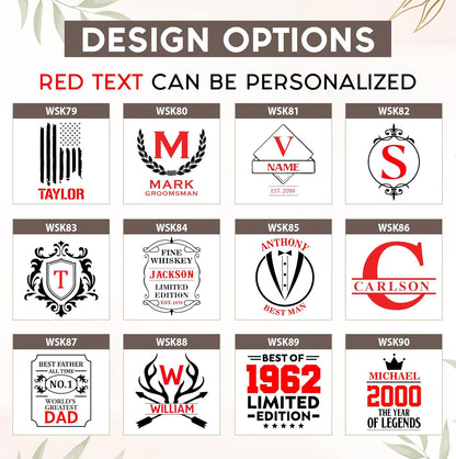 Personalized Rectangle Whiskey Decanter Set for Men 700ml Luxury Gift for Dad, Him, Boyfriend - Liquor Decanters with 2 or 4 Glasses for Birthday, Retirement, Weddings - 24 Engraved Design Options