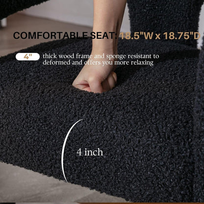 Black Sherpa Dining Chairs Set of 6, Modern Barrel Dining Room Chairs Upholstered Faux Fur Accent Chair with Arms and Round Back for Living Room Kitchen Armchair No Assembly Needed