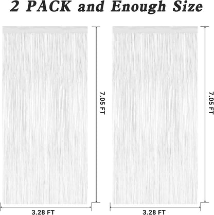 2 Pack Tinsel Backdrop, 3.28 x 7.05 Feet White Party Decorations, Metallic Foil Fringe Curtains Streamer Backdrop, Party Supplies Photo Props for Birthday Anniversaries Wedding