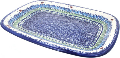Blue Rose Polish Pottery Garden Tulip Large Rectangular Serving Platter