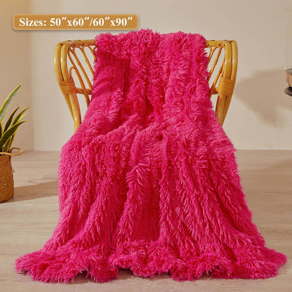 XeGe Luxury Faux Fur Blanket, Hot Pink Soft Big Fluffy Throw, Shaggy Plush Decorative Couch Throw, Cute Furry Fuzzy Bed Blanket for Bedroom Living Room, Hot Pink, 60x90