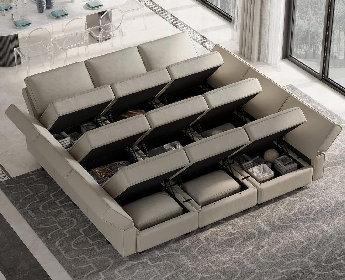 Belffin Modular Sectional Sofa with Ottomans Velvet Reversible Chaise Sleeper Bed Storage Seat Grey…, MD-S-1