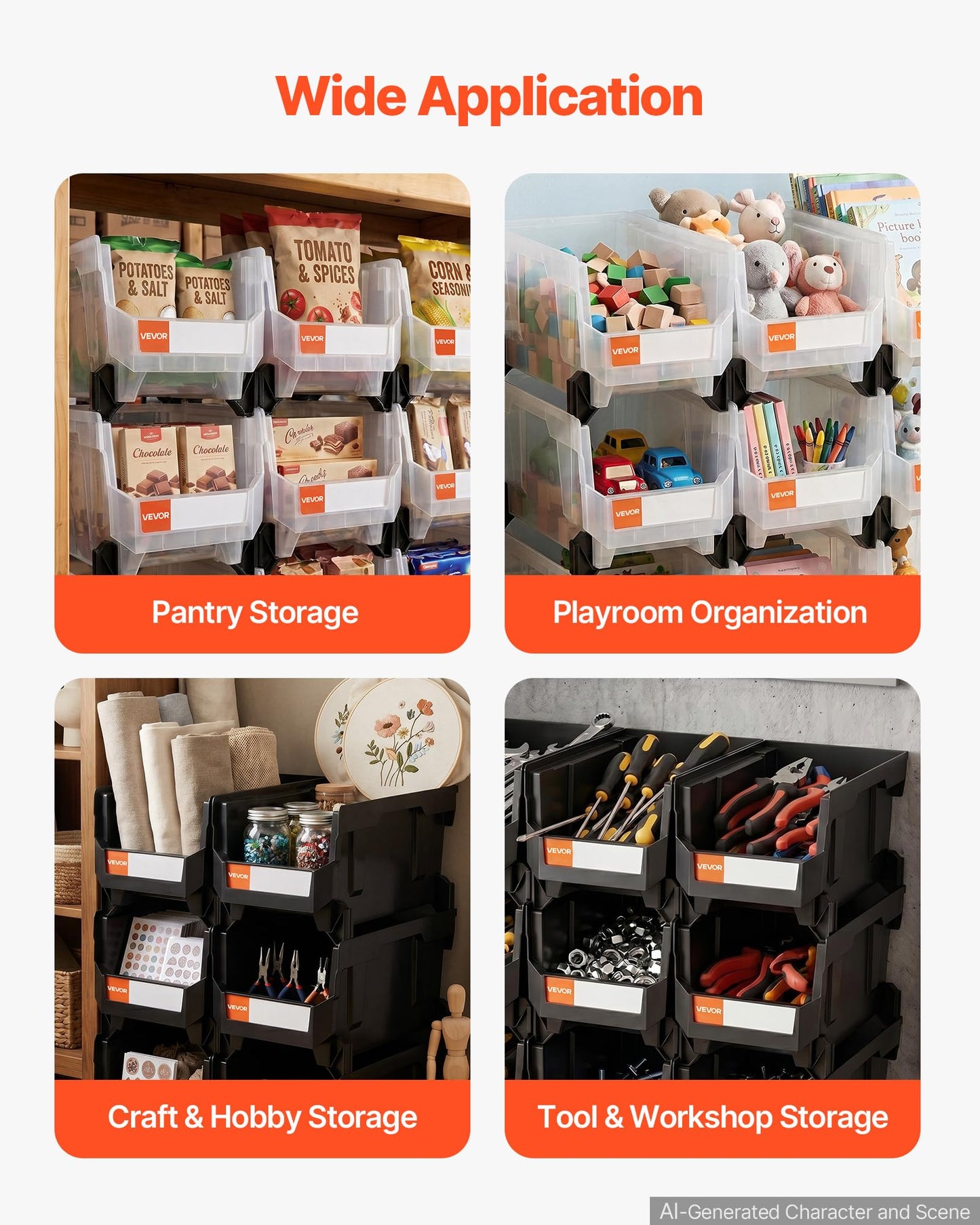 VEVOR Plastic Stackable Storage Bins, 14.8 x 8.5 x 7.1 inch (12 Pack), Plastic Containers for