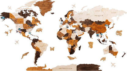 HYPERI Multilayered 3D Wooden World Map Wall Decor, Wood Art Wall Decor, Mapa Mundi Para Pared, World Maps and Push Pins, Christmas, Valentine's Day Gifts For Dad, Mom, Boss, Husband, Wife (Large)