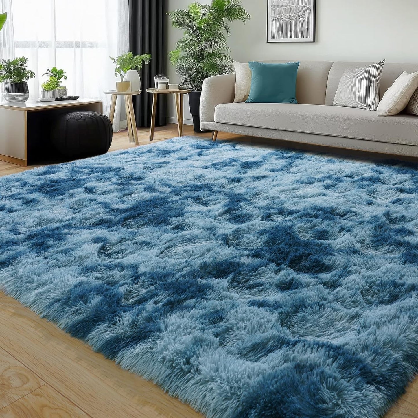 Rezutan Rugs for Living Room, Area Rug 6x9 Fluffy Carpet, Soft Shaggy Modern Floor Rug for Kids Boys Girls Bedroom, Plush Fuzzy Dorm Rug,(Peacock Blue,6ft x 9ft)