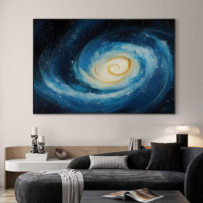 SIGNWIN 46"x72" Extra Large Framed Wall Art Spiral Galaxy Vivid Blue and Yellow Cosmic Space Illustration for Home Living Room Bedroom Decor (Frame Assembly Required)