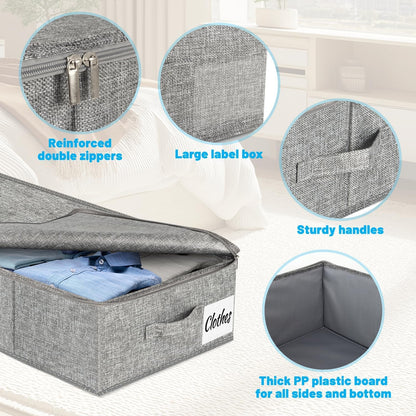 Under Bed Storage Container Bins 2 Pack, Low Profile Foldable Underbed Clothes Storage Organizer W/ Ultra Thick Fabric and Sturdy Bottom/Sides, Dual Zipper Storage Box for Dorm and Home 30x16x6.7"
