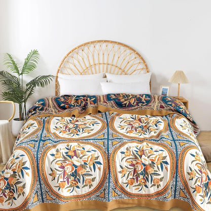 Boho Throw Blanket for Bed - 100% Pure Cotton Ultra Soft Rustic Quilt - Farmhouse Decor Bed Blankets, All Season Rustic Throw for Sofa Couch Chair(60"×80", Floral)