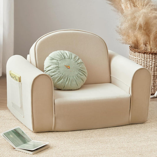 Tiny Land 2-in-1 Foldable Kids Couch with Pockets – Soft Thick Toddler Sofa, Lounger Couch