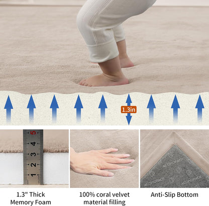 ACOMOPACK Baby Play Mat for Floor,1.3" Thick Memory Foam Area Rug for Living Room,Soft Velvet Crawling with Non-Slip Bottom for Kid,Toddler,79"×118" Tummy Time Nursery Rugs,Yoga（Beige）