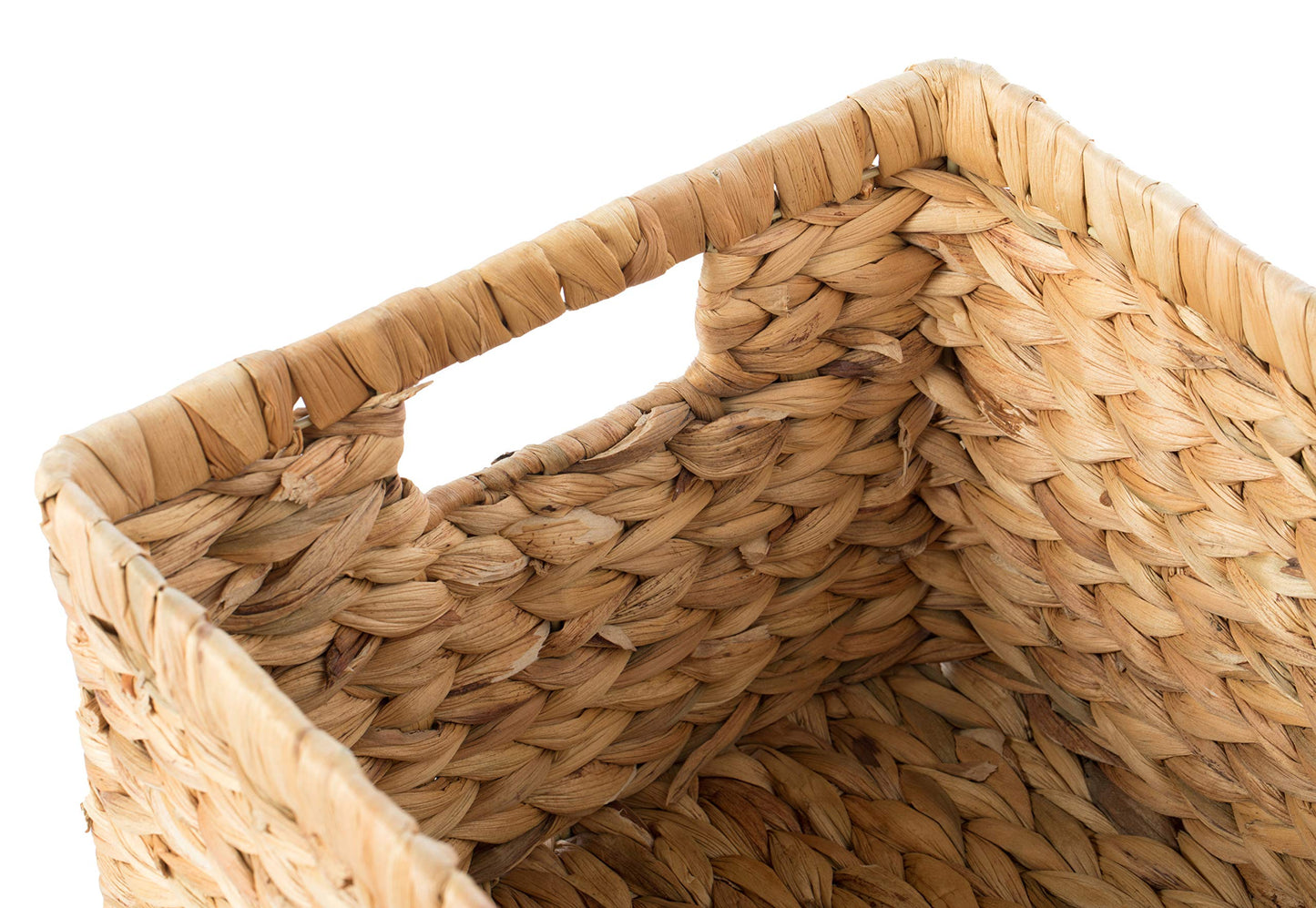 Natural Woven Water Hyacinth Wicker Rectangular Storage Bin Basket with Handles, Large