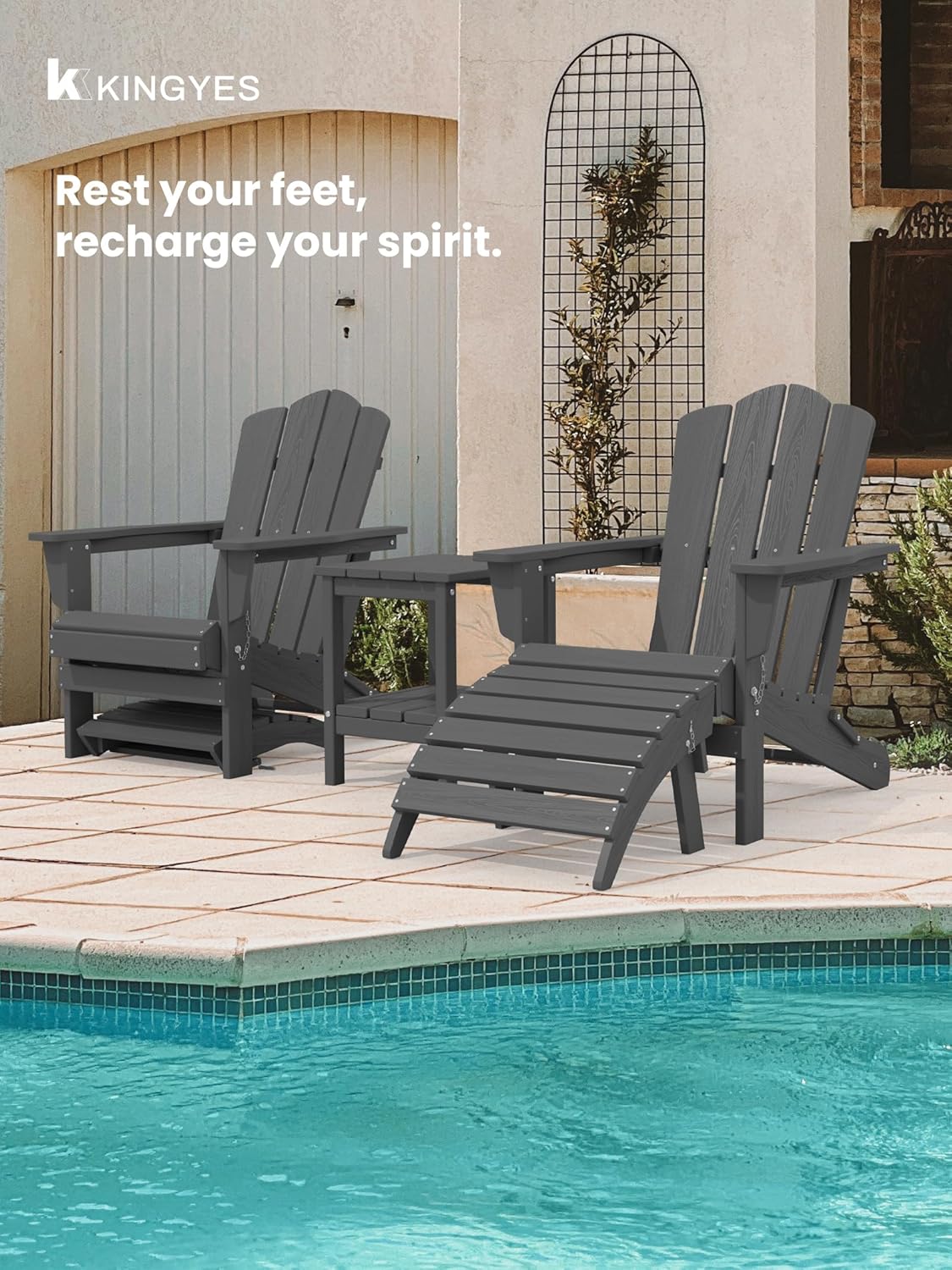 KINGYES Folding Adirondack Ottoman for Adirondack Chair, Grey