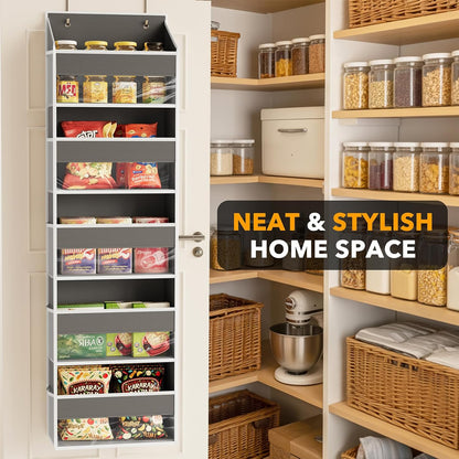 SpaceAid 2 Pack Over The Door Organizer with 5 Large Pockets and 10 Mesh Side Pockets, 5 Layers Door Organizer Hanging with Clear Window for Bedroom, Bathroom, Pantry and Nursery, Gray