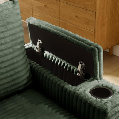 Modular Sectional Sofa Couch, Plush Corduroy Fabric Sectional Couches for Living Room with USB Charging Ports, Phone Holders, and Multi-Functional Storage Armrests (Green, 4set+2ottoman)