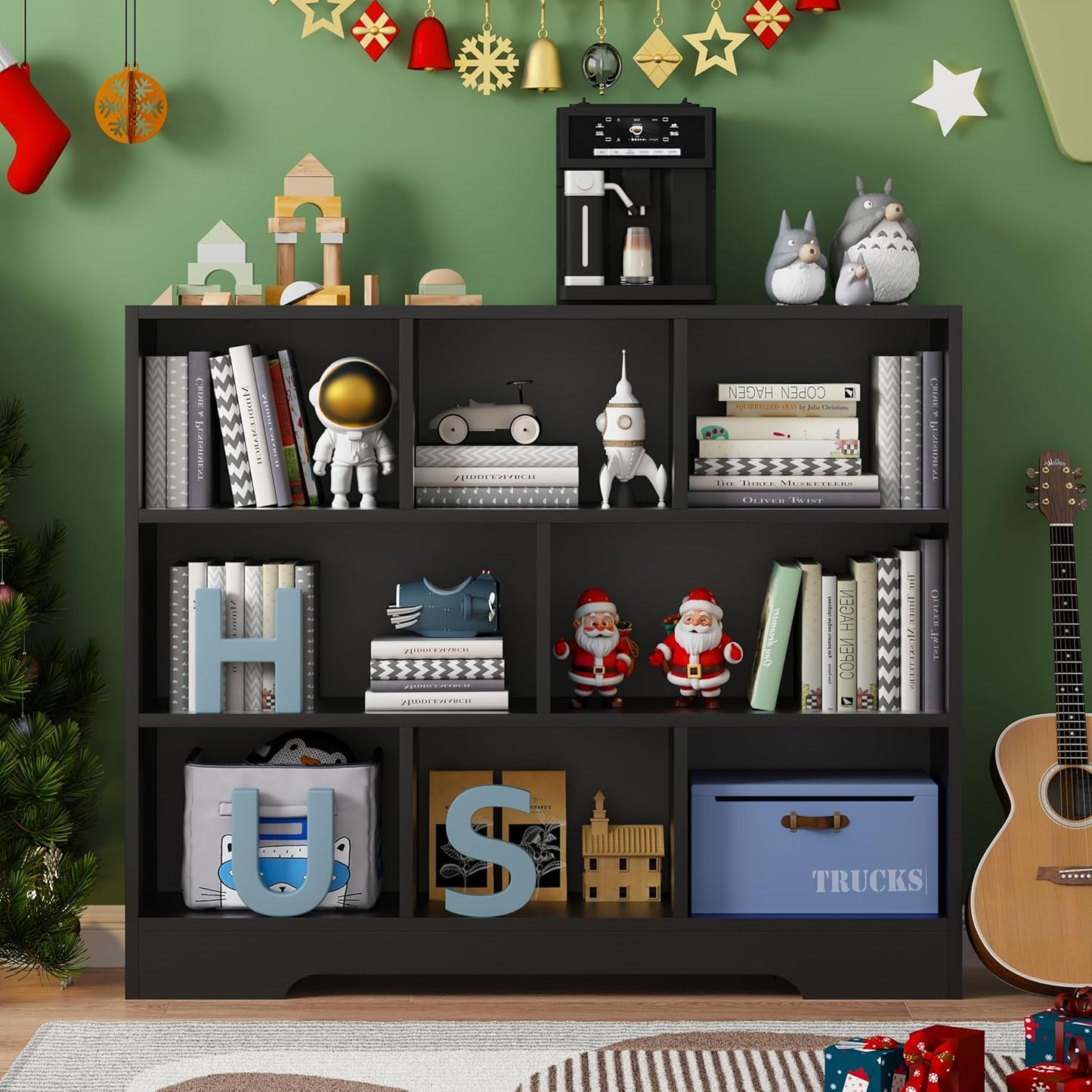 Book Shelf, 8 Cubes Storage Organizer, 3-Tier Open Shelf Wooden Bookcase, Freestanding Black Bookshelf Cube Shelf for Bedroom, Living Room, Home Office