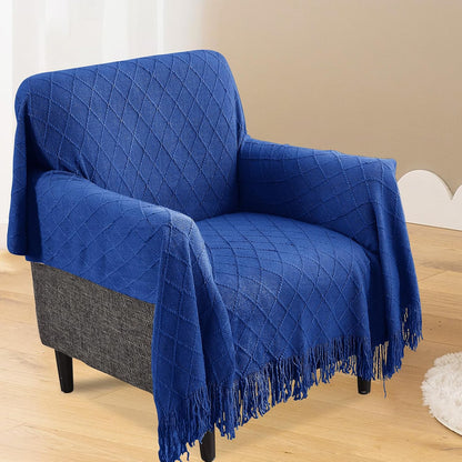 inhand Knit Klein Blue Throw Blanket for Couch, Soft Living Room Home Decor Knitted Twin Size Blanket, Outdoor Lightweight Breathable Summer Blanket, Farmhouse Warm Woven Decorative, 60"x80"