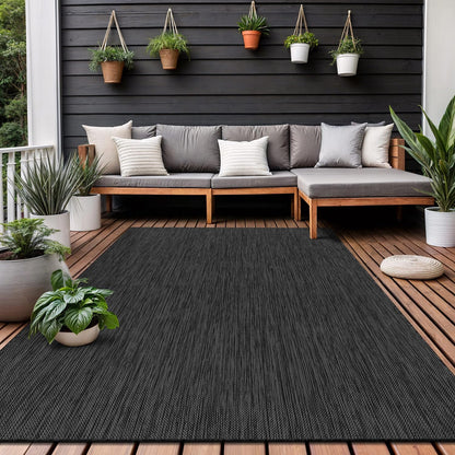 Washable Indoor Outdoor Rug 8x10 Weather Resistant Area Rugs Modern Solid for Porch Deck Balcony Backyard Patio Outside Carpet (8 X 10 Dark Grey)