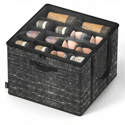 SONGMICS Shoe Organizer for Closet, Shoe Storage Box with Clear Lid, Foldable Fabric Bins, Holds 16