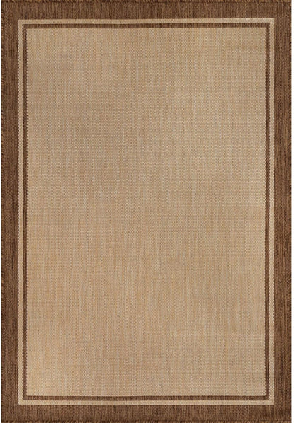 CAMILSON Outdoor Rug 8x10 Bordered Natural Brown Modern Area Rugs for Indoor and Outdoor Patios, Kitchen and Hallway Mats, Washable Porch Deck Outside Carpet (Border Jute, 8 x 10)