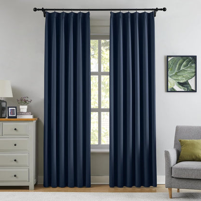 KangBang Navy Blue Blackout Curtains 84 Inch Length 2 Panels Set-Pinch Pleated Energy Saving Drapes for Bedroom Patriotic Nautical Decor Thermal Insulated Polyester Modern Decor, 40Wx84L