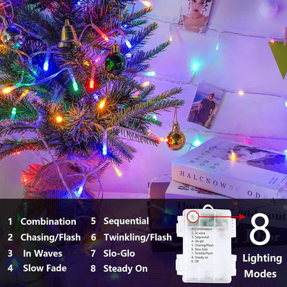 2 Pack String Lights Battery Operated with Timer, 66FT 200 LED Waterproof Battery Twinkle Lights, 8 Modes Fairy Light for Indoor & Outdoor Party Bedroom Garland Tree Christmas Decorations (Multicolor)