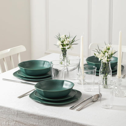 Stone Lain Baskerville 32-Piece Dinnerware Set Stoneware, Borosilicate Glass, Green
