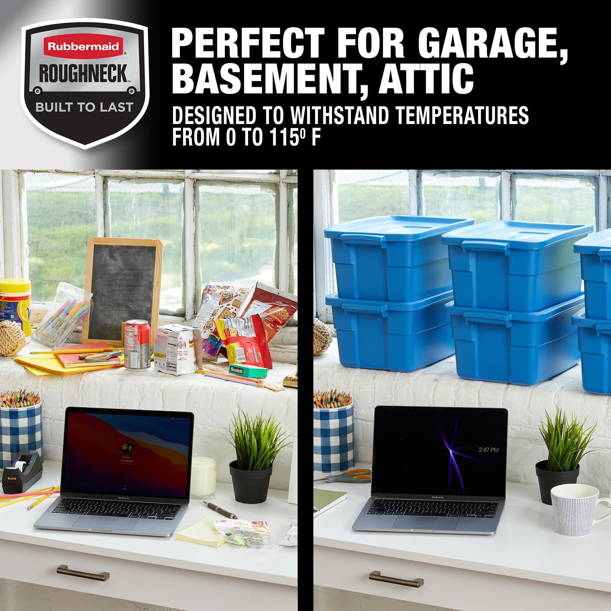 Rubbermaid Roughneck️ 3 Gallon Storage Totes, Pack of 6, Durable Stackable Storage Containers with