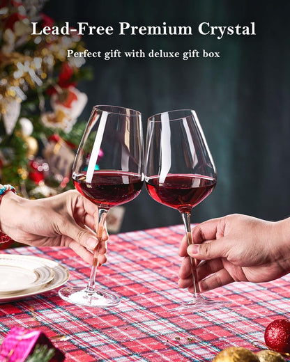 JBHO Hand Blown Italian Style Crystal Bordeaux Wine Glasses - Great Gift Packaging - Red Wine Glasses Lead-Free Premium Crystal Clear Glass - Set of 4-18 Ounce
