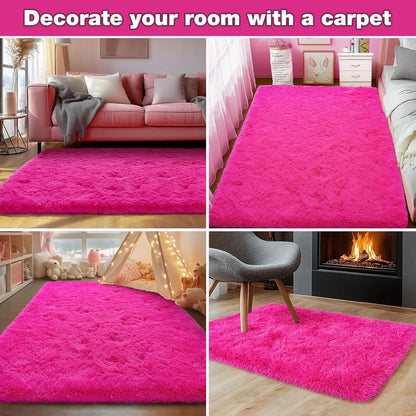 Rezutan Ultra Soft Fluffy Hot Pink Rugs,2x6 Feet Fluffy Shag Area Rugs for Living Room, Comfy Furry Rug for Girls Kids Baby Room Decor, Non Slip Nursery Modern Indoor Fuzzy Floor Bedside Carpet