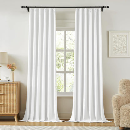 KangBang White Room Darkening Curtains 108 Inches Long, Pinch Pleated Blackout Curtains Sound Dampening Polyester Modern Drapes for Living Room Office with Hooks Track System,40x108 Inch,9FT,2 Panels