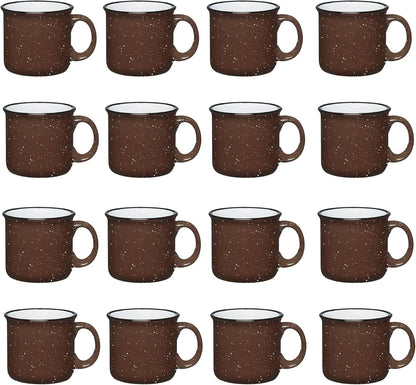 Set of 16 Ceramic Campfire Mugs – 15 Oz, Brown – Coffee & Tea Cups for Home, Work, Travel, Camping – Customizable, Great for DIY, Events, Companies