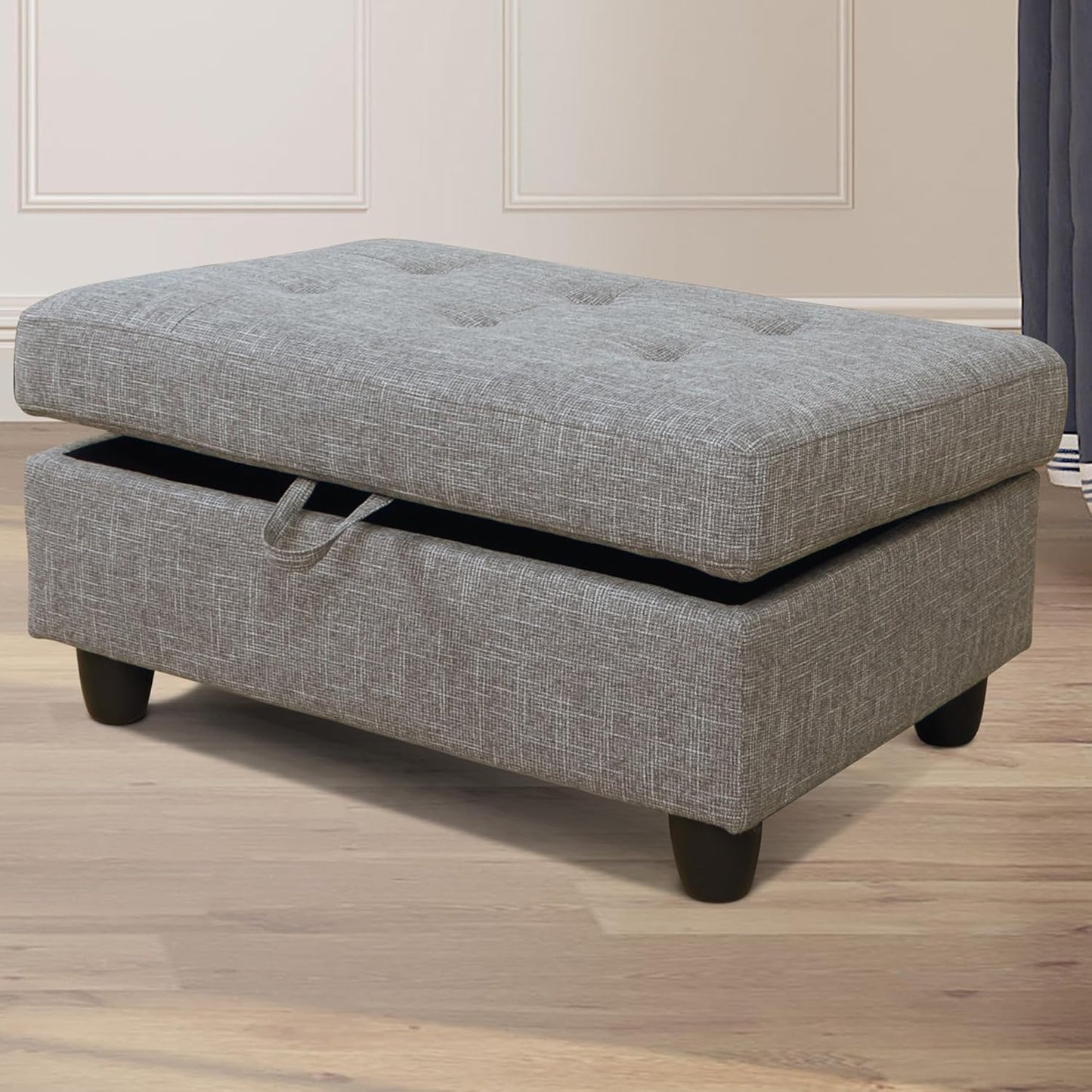 Ottoman Rectangular Storage Ottoman Bench, Flannel Footrest Stool Footstool with Lid for Living Room, Bedroom, Entryway, Light Gray, 35"x23.5"x17.5"