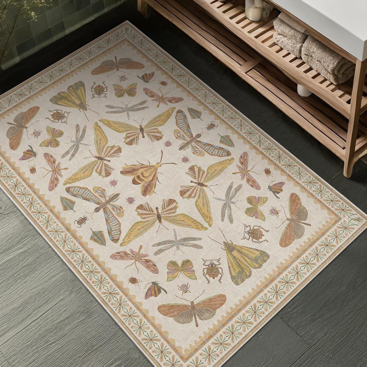 Boho Bathroom Rugs 2x3 Non Slip Washable - Stain Resistant Kitchen Rugs for Entryway, Mudroom, Powder Room, Soft Low Pile Cottagecore Nature Eclectic Small Throw Rug