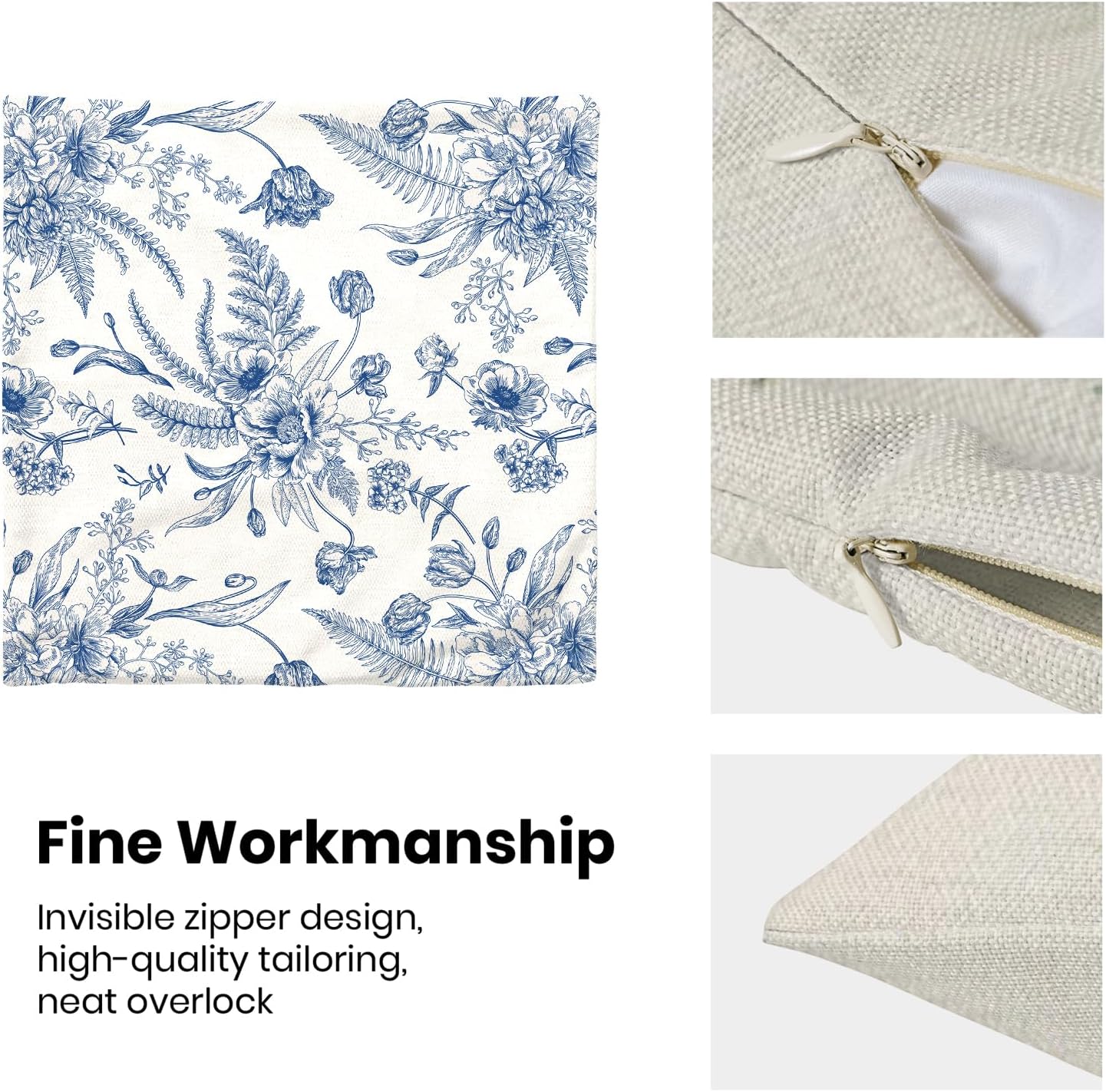 CXMEIFLY Spring Floral Leaves Pillow Covers 20 x 20 Inch Set of 2 for Chinoiserie Flowers Decor Throw Pillows Blue and White Seasonal Plant Outdoor Decorative Cushion Cases for Couch Bed Decorations