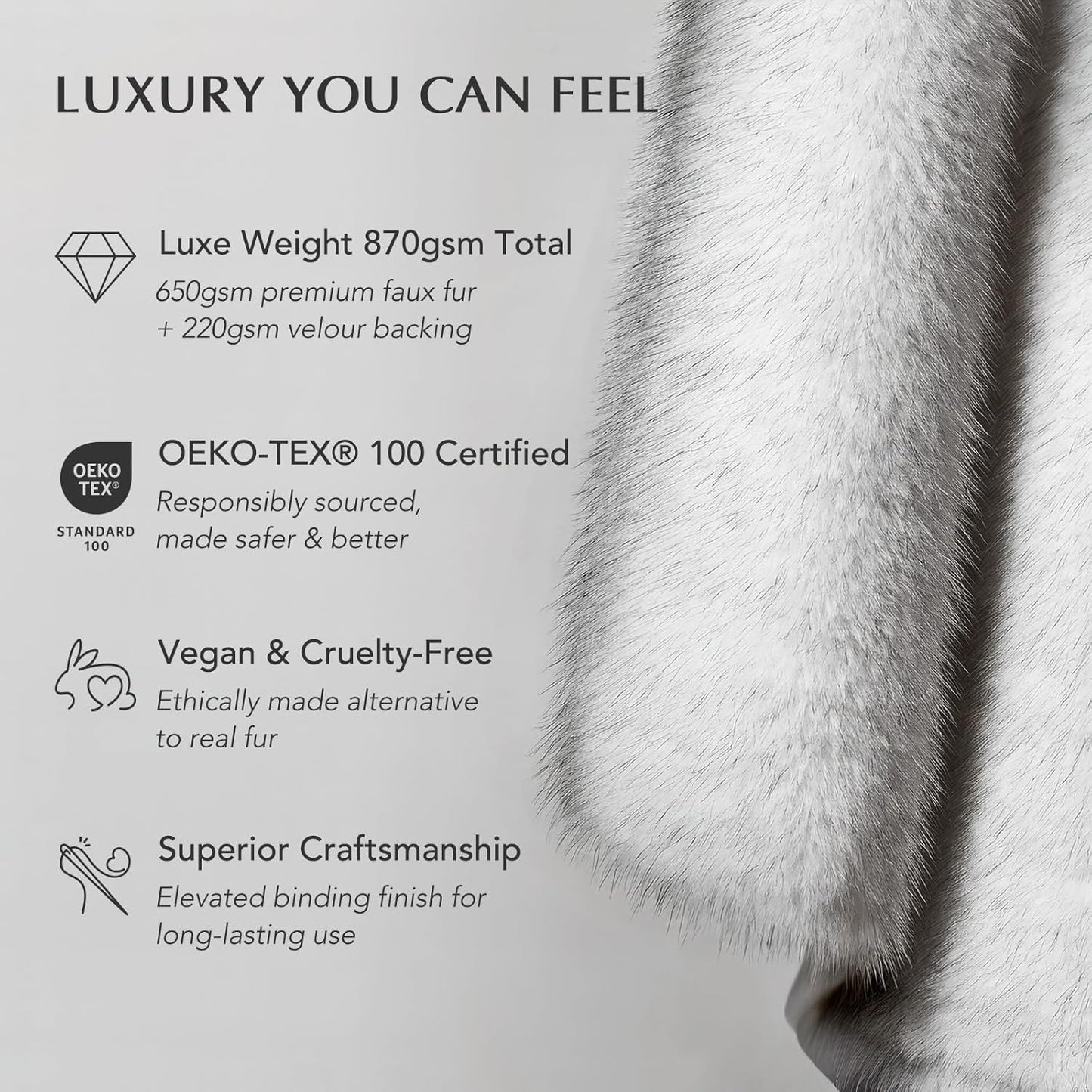 Luxury Faux Fur Throw Blanket, Soft Fluffy Faux Mink Blankets for Bed, Couch, Sofa, Thick Cozy Plush Warm Fur Throws with Reversible Velvet, Frosted White Wolf, 50"x60"