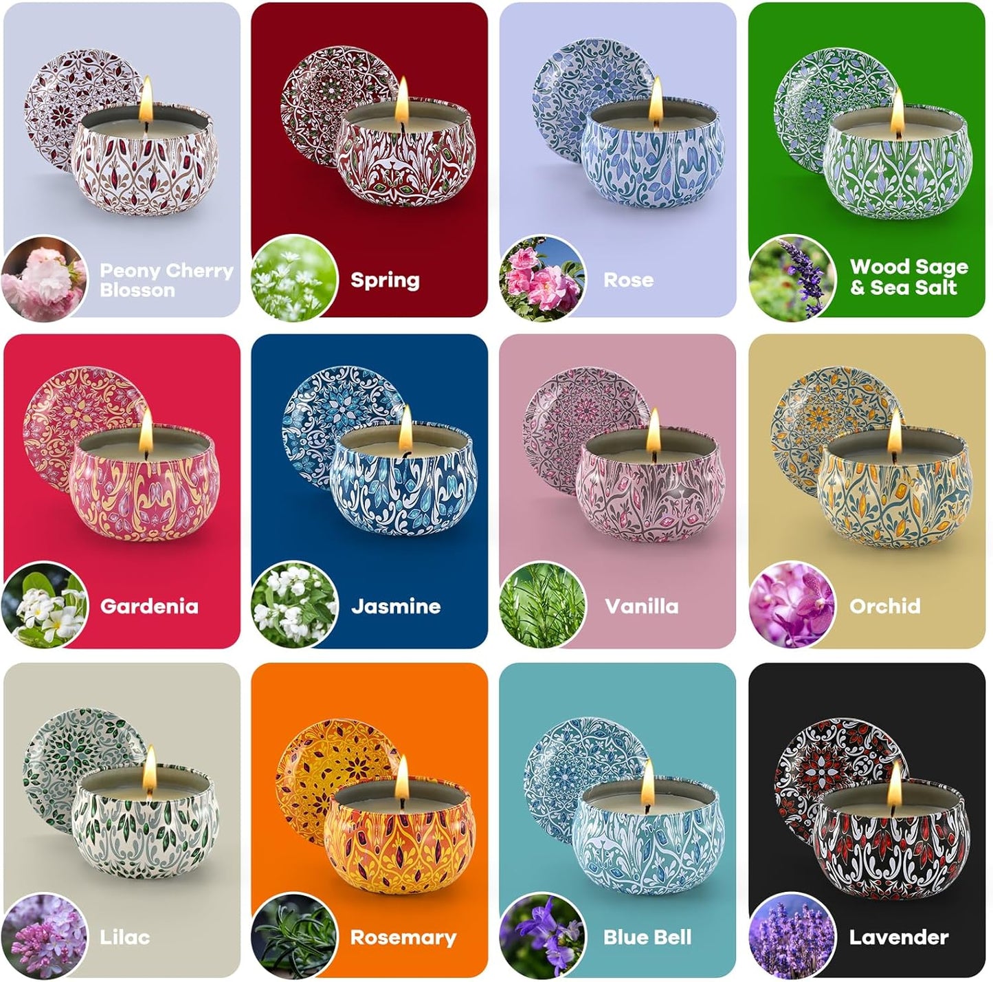 Scented Candle Set, 12 Pack Candles Gift for Home Scented, Aromatherapy Candle Gift, 2.5 oz Long Lasting Soy Candles for Men, Women, Friends Birthday, Mother's Day, Valentine Bath SPA