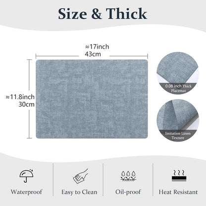 FROMHEART Faux Leather Placemats Set of 4–Waterproof,Heat/Oil Stain-Resistant PU Table Mat–Reversible,Non-Slip,Easy to Clean Place Mats for Kitchen,Dining,Indoor/Outdoor,(Light Blue,11.8" x 17")