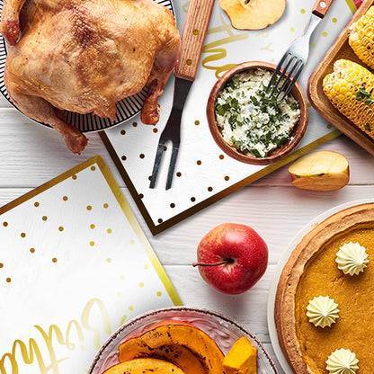 Gatherfun Birthday Party Supplies Napkins Disposable Paper Napkins with Gold Stamping for Adults and Kids Birthday Party（6.5X6.5 in, 3-Ply, 50-Pack)