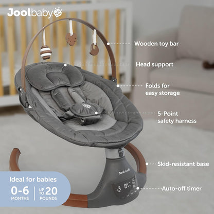 Jool Baby Nova Nature Baby Swing for Newborns – Natural Wood Toys, Electric Motorized Infant Swing, Bluetooth Music