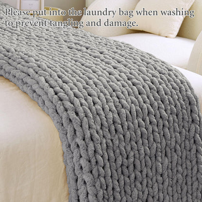 Admitrack Chunky Knit Blanket Throw, 100% Hand Knit Chenille Throw Blanket for Sofa & Home Decor, Soft and Cozy Knitted Throw Blankets (Dark Gray，51""x63""), XNR08