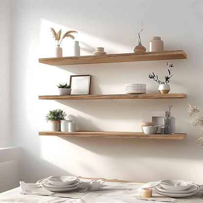 Wood Floating Shelves for Wall Decor, Rustic Wall Shelves for Bedroom Bathroom Kitchen Living Room, Set of 4 Light Walnut 48 Inch