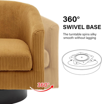 Swivel Barrel Accent Chair, Modern Round Corduroy Fabric Arm Chair for Living Room, Bedroom, Comfy Club Reading Chairs for Adults (Corduroy Orange, Set of 1)