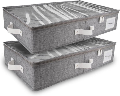 HOMELUX THEORY 2pc Under Bed Storage Containers, Bedroom Under the Bed Drawer Storage Organizer with Bins and Lids, Large Underbed Clothes Storage Box Ideal for Blanket, Fabric, & Shoes (LightGray)
