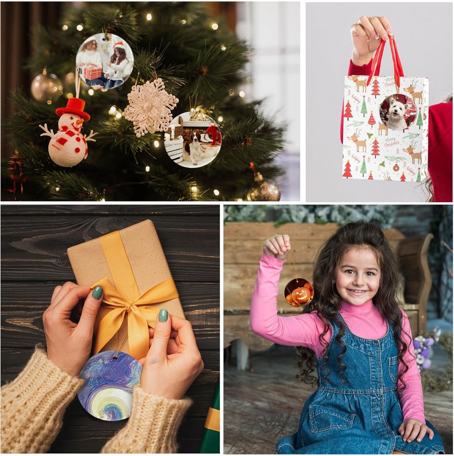 Sublimation Ornament Blanks, Double-Sided Ceramic Ornaments Sublimation Blanks Bulk, DIY Christmas Ornaments for Crafts, Heat Press Printing Christmas Decorations for Tree