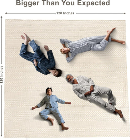 PHF 100% Cotton Waffle Blanket Oversized King 120"x120", Lightweight Breathable Extra Large 10'x10' Summer Blankets for Bed, Giant Big Luxury Aesthetic Woven Bedding for Home Decor, Undyed