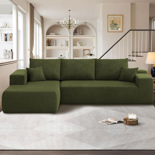 104" Cloud Sectional Couches for Living Room,L Shaped Boneless Couch in A Box,Sleeper Sofa with Comfy Chaise No Assembly Required,Green