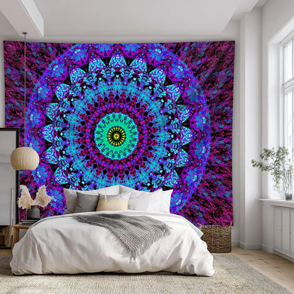 Blacklight Mandala Boho Tapestry, Black Light Bohemian Hippie Poster for Adults and Teens, UV Reactive Aesthetic Wall Art Decor for Bedroom (60 x 50 Inches)