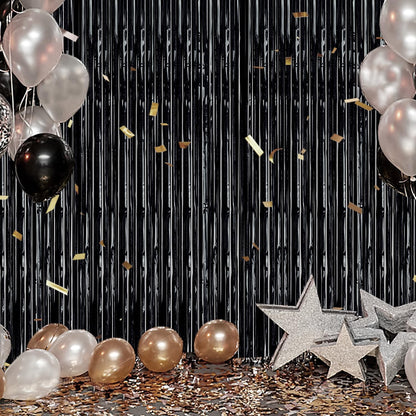 3 Pack Foil Fringe Backdrop - Laser Black Shiny Tinsel Curtains for Party Decoration/Photo Booth Props - 3.3x8.2 FT Metallic Foil Backdrop for Birthday, Wedding, Graduation, Christmas.
