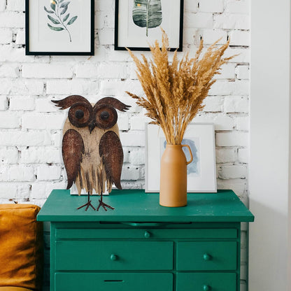 E-View Rustic Owl Figurine - Wood & Iron - Collectible - Home Decor - Brown